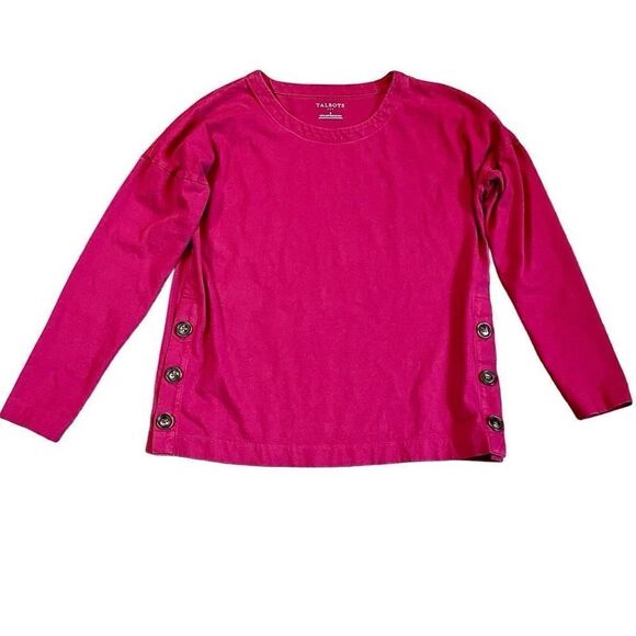 Talbots Pink Side Buttons Crew Neck Long Sleeve Top Small - Picture 1 of 9